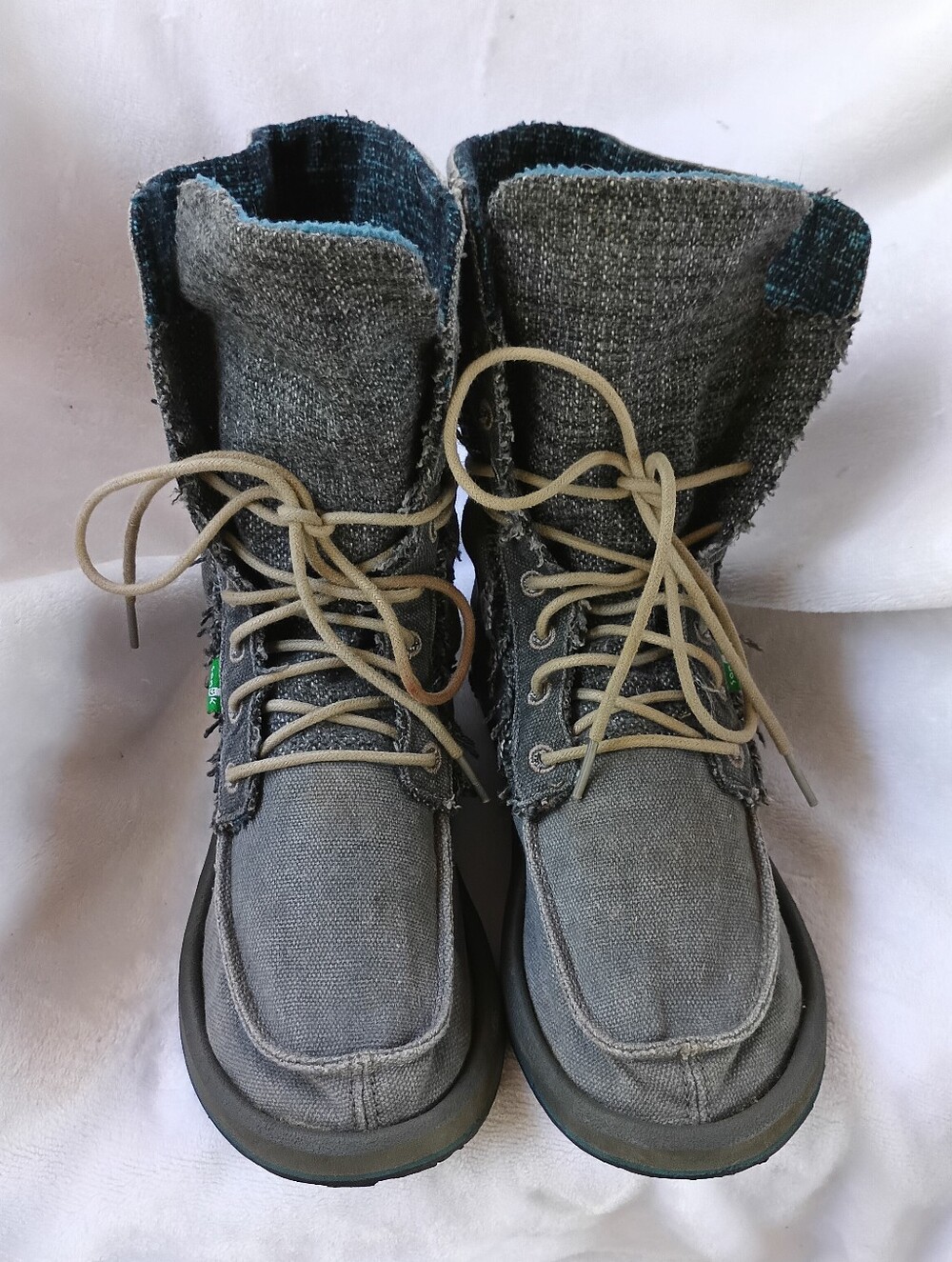 Sanuk Stevie Vintage Distressed Gray Canvas Lace-Up Boots. Women's size 7. - Picture 4 of 10